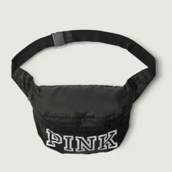 VICTORIA'S SECRET PINK CONVERTIBLE BACKPACK FANNY PACK BLACK WHITE  LOGO NWT - Picture 4 of 5
